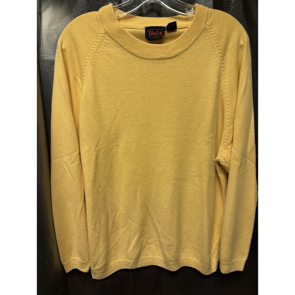 Vintage Women's 1980S Pasta Bright Yellow Crewneck Sweater Ribbed Hems SZ Medium